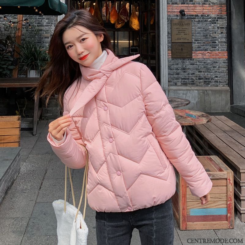 Veste En Coton Femme Vêtements D'hiver Épaissir Laçage Décontractée Vêtements Matelassé Capuche Rose