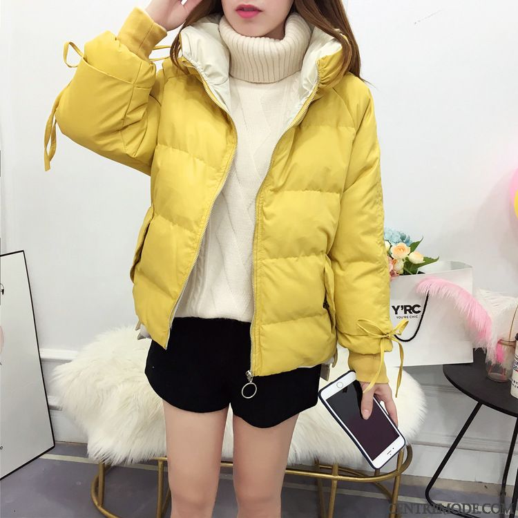 Veste En Coton Femme Étudiant Matelassée Court Manteau Hiver Tendance Jaune