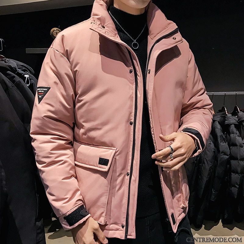 Veste En Coton Homme Épaissir Court Cargo Beau Matelassée Baggy Rose