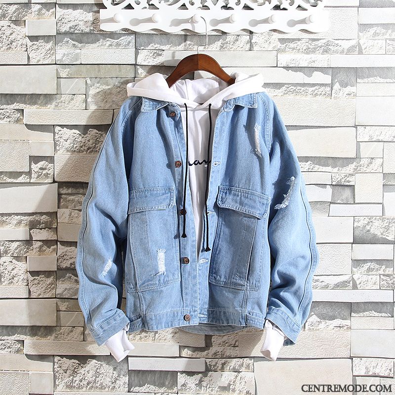 Veste Homme Manche Cuir, Manteau Homme Marque Bleu Neige