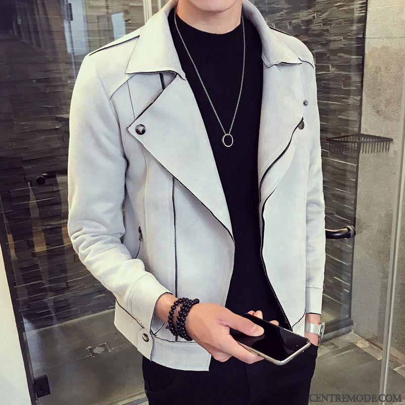 Veste Jean Manche Cuir Homme Pas Cher Soldes, Veste Homme Stylé Beige Sable Bordeaux