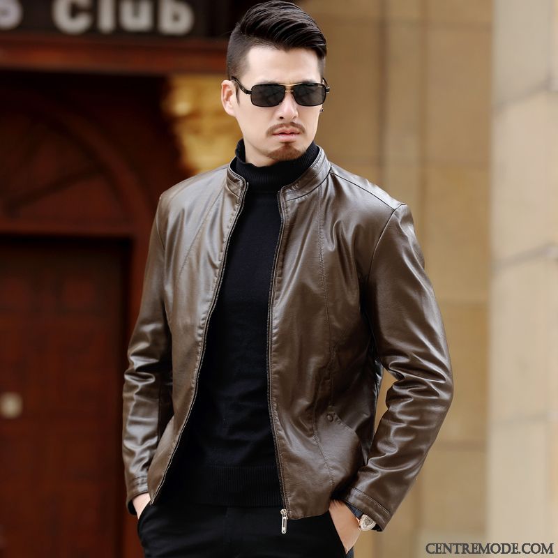 Veste Simili Cuir Marron Homme Gris Brumeux Azur, Veste Cuir Promo