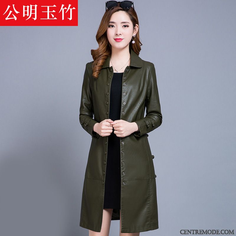 Vestes En Cuir Femme Baggy L'automne Manteau Mince Veste En Cuir Grande Taille Vert