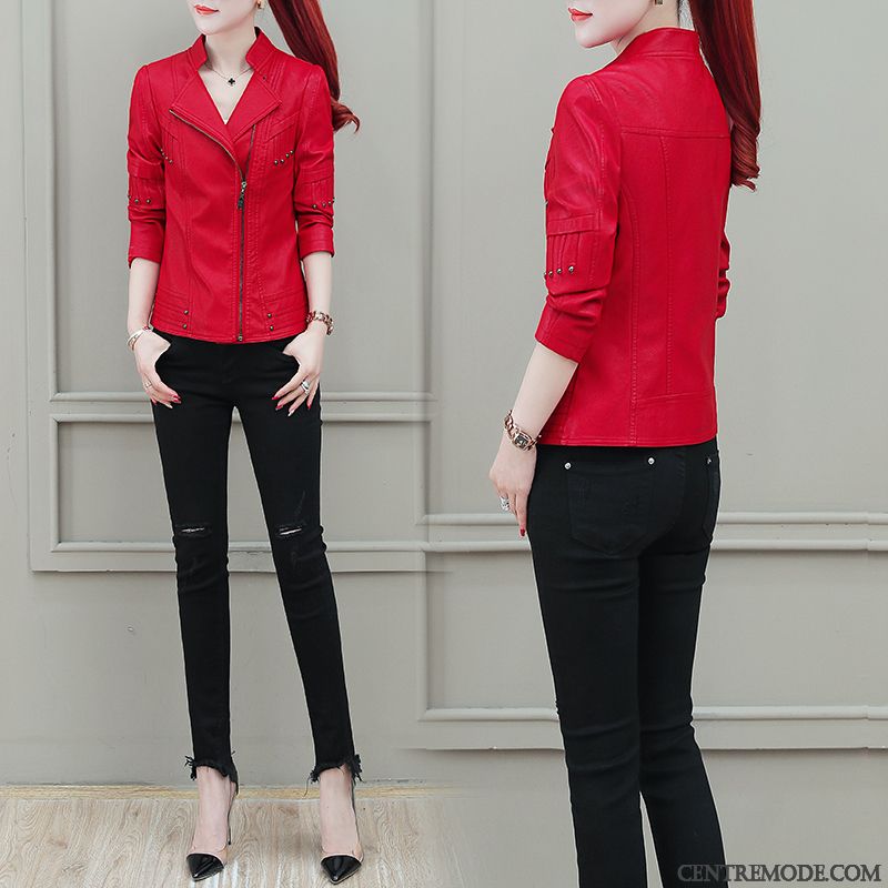 Vestes En Cuir Femme Court Tendance Manteau L'automne Locomotive Une Veste Rouge