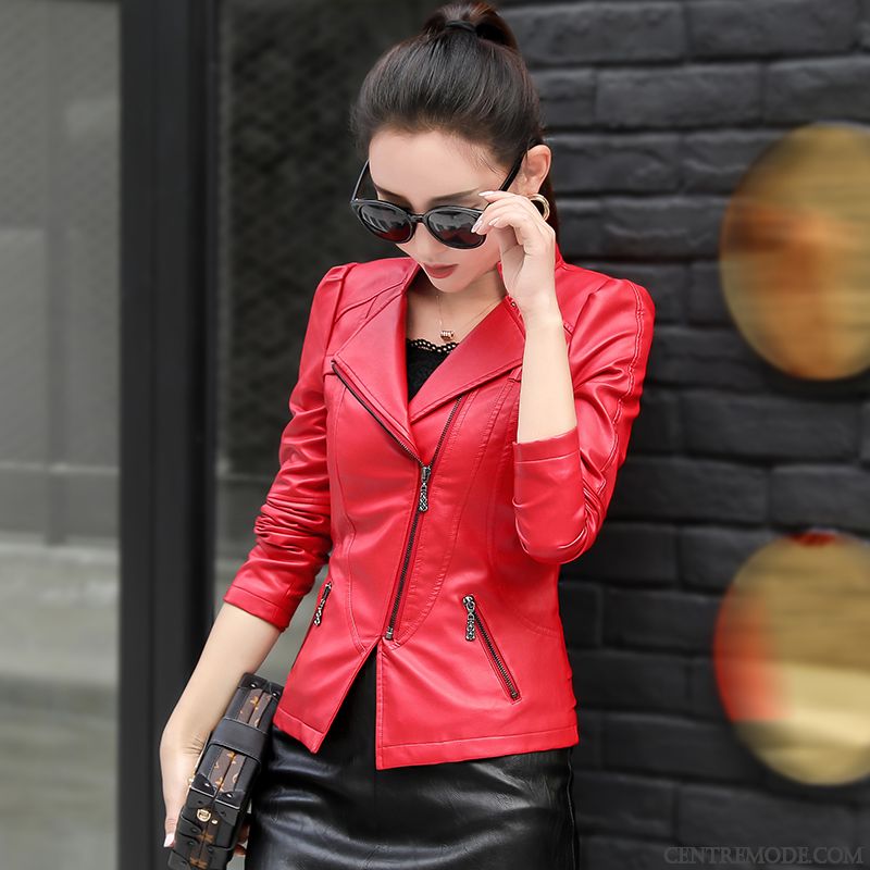 Vestes En Cuir Femme Grande Taille Court Manteau L'automne Printemps Veste En Cuir Rouge