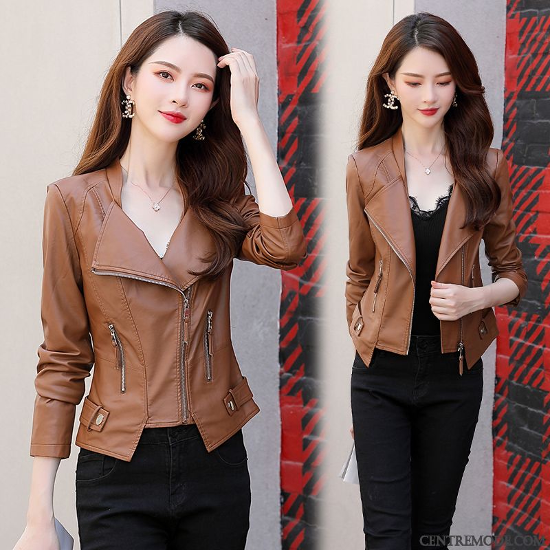 Vestes En Cuir Femme L'automne Tempérament Slim Confortable Élégant Mode Noir