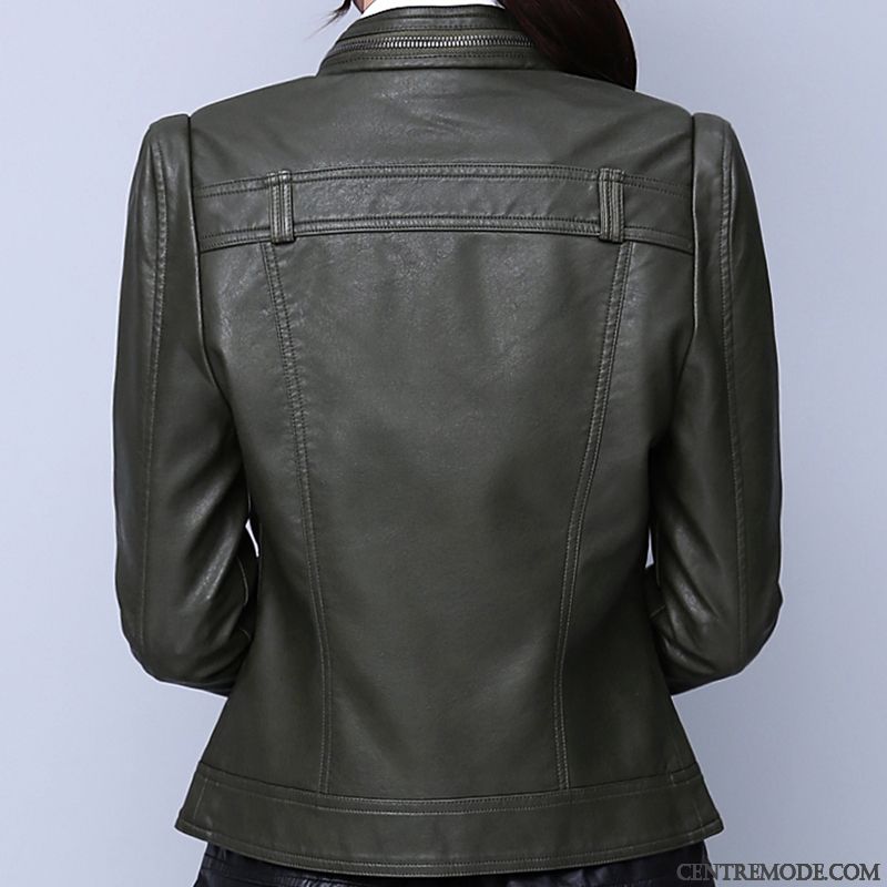 Vestes En Cuir Femme Mince Vêtements Moto Col Mandarin Anti-saison Veste En Cuir Courte Rouge