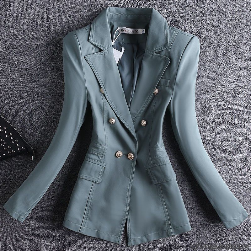 Vestes En Cuir Femme Mode Veste En Cuir Blazer Bleu