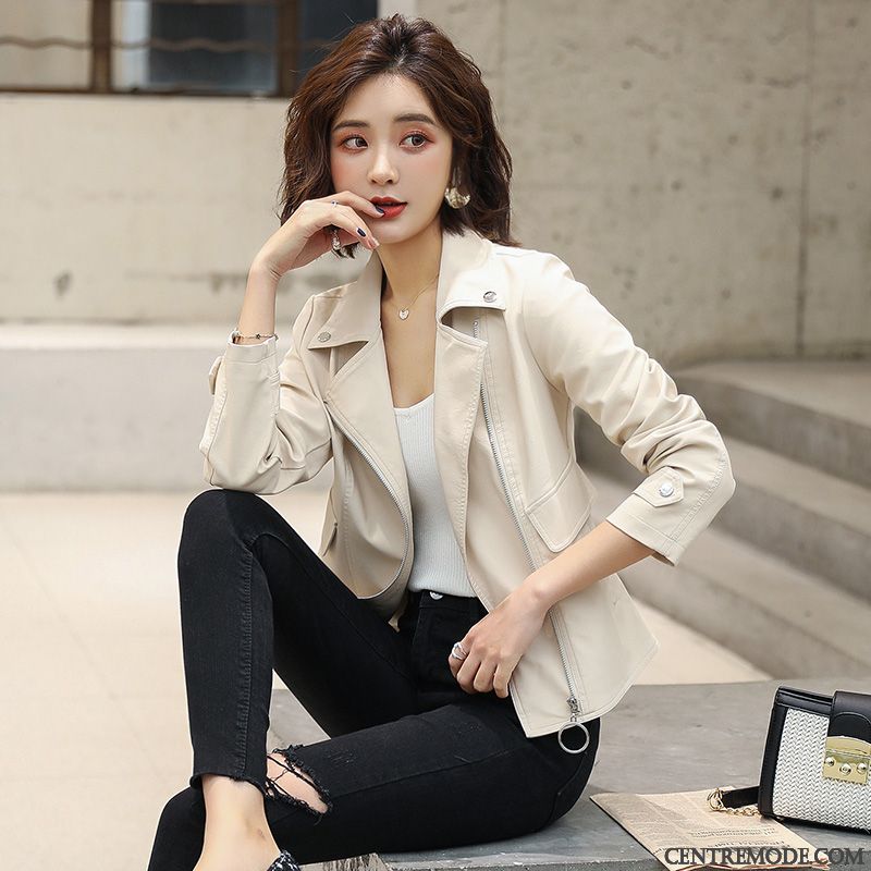 Vestes En Cuir Femme Personnalité Élégant Baggy Court Mode Veste En Cuir Rouge Rose