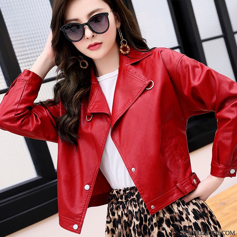 Vestes En Cuir Femme Printemps Tempérament Manteau Vêtements Moto Décontractée Cool Noir Rouge