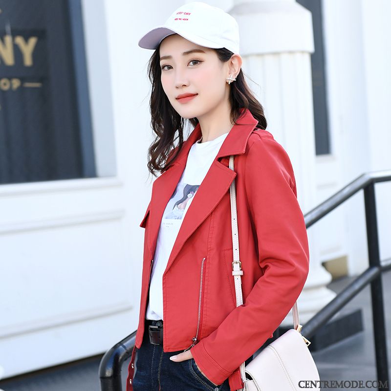 Vestes En Cuir Femme Printemps Veste En Cuir Pu Décontractée Locomotive L'automne Noir
