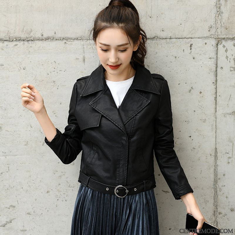Vestes En Cuir Femme Printemps Veste En Cuir Pu Décontractée Locomotive L'automne Noir