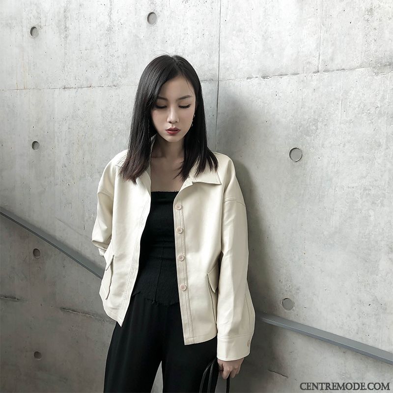Vestes En Cuir Femme Pu Baggy Veste En Cuir Printemps Court Mince Noir