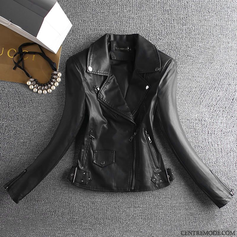 Vestes En Cuir Femme Slim Courte Manteau Bétail L'automne Mince Jaune