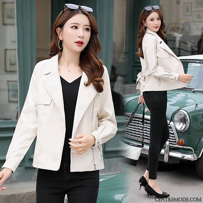 Vestes En Cuir Femme Tendance Personnalité Revers Roulé Tempérament Élégant L'automne Blanc