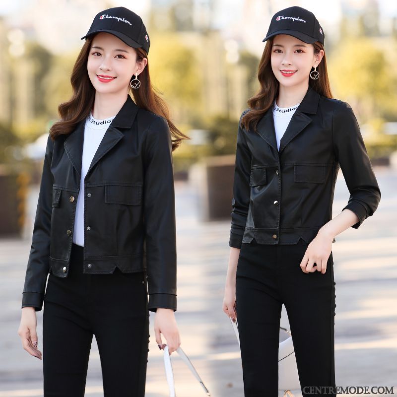 Vestes En Cuir Femme Tendance Tempérament Slim Longues Personnalité Élégant Bleu