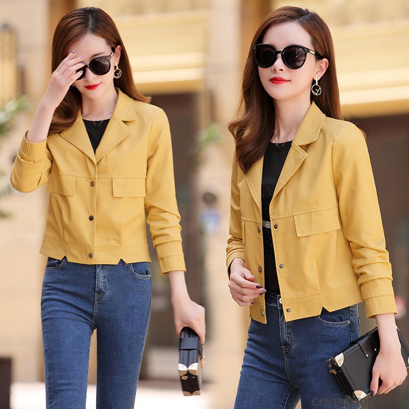 Vestes En Cuir Femme Tendance Tempérament Slim Longues Personnalité Élégant Bleu
