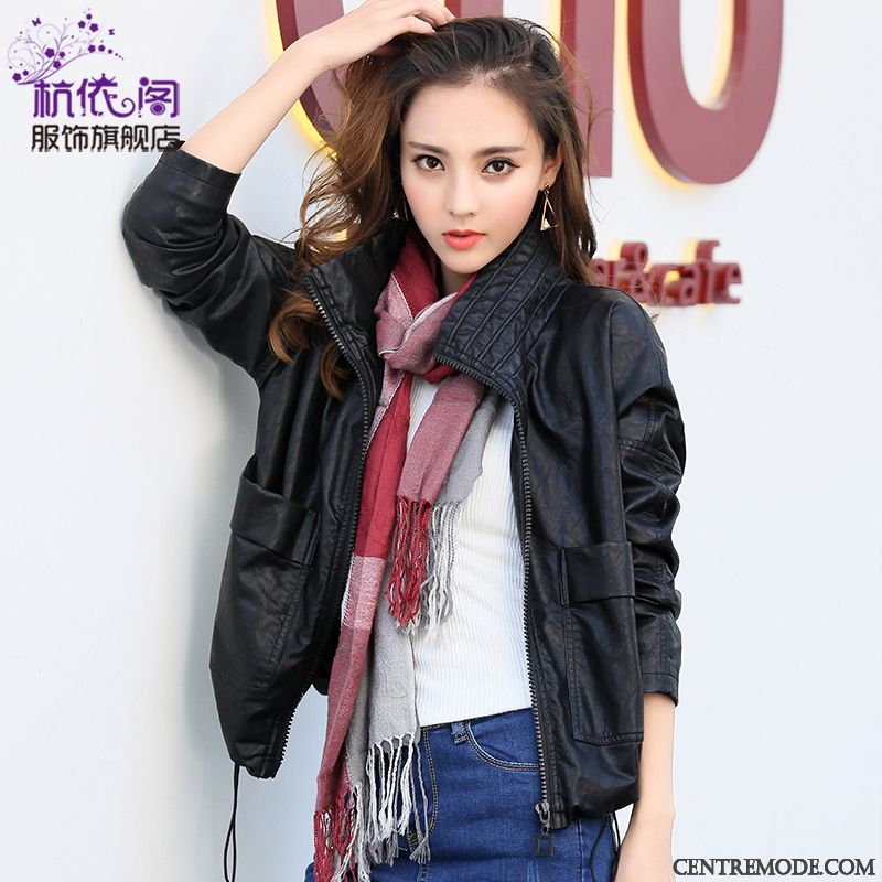 Vestes En Cuir Femme Veste En Cuir Pu Printemps Courte Baggy Manteau Rouge