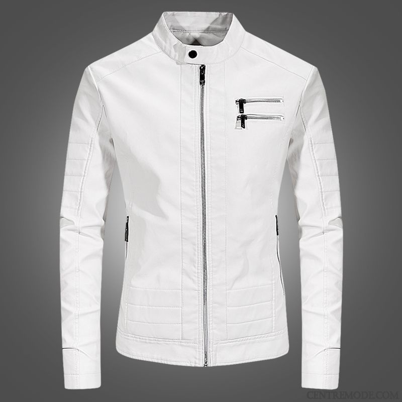 Vestes En Cuir Homme Beau L'automne Manteau Printemps Veste En Cuir Vêtements Moto Blanc