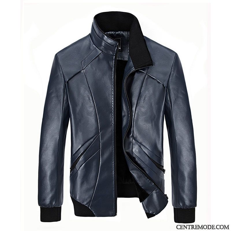 Vestes En Cuir Homme Hiver Épaissir Beau Veste En Cuir Jeunesse Manteau Noir