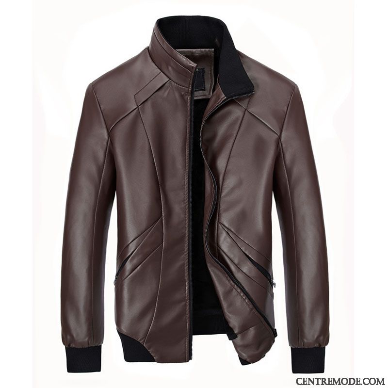 Vestes En Cuir Homme Hiver Épaissir Beau Veste En Cuir Jeunesse Manteau Noir