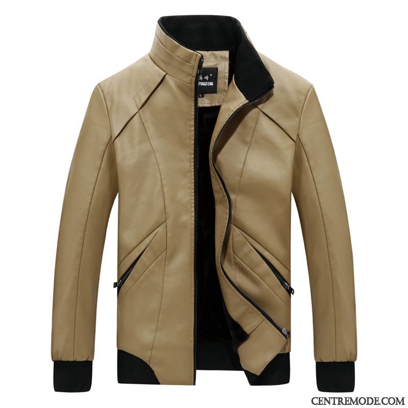 Vestes En Cuir Homme Hiver Épaissir Beau Veste En Cuir Jeunesse Manteau Noir