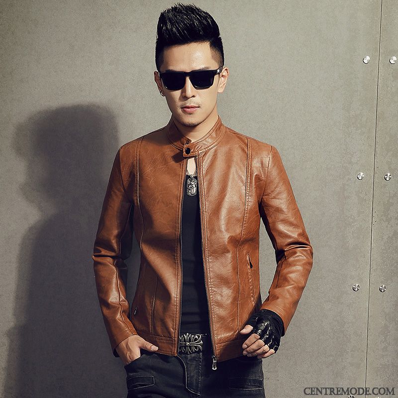 Vestes En Cuir Homme L'automne Veste En Cuir Slim Tendance Printemps Pilote