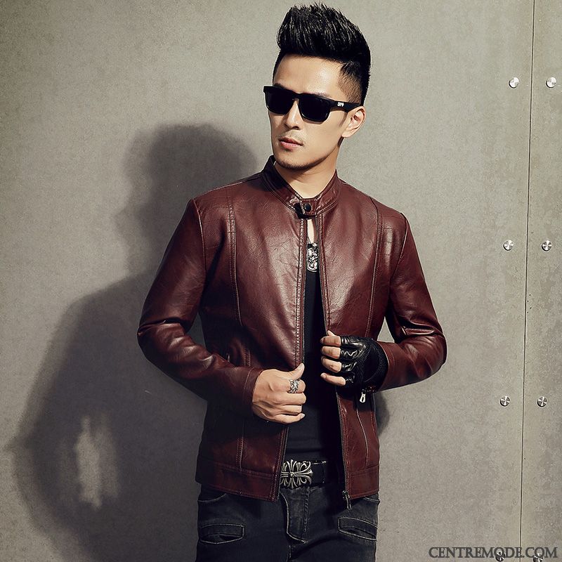 Vestes En Cuir Homme L'automne Veste En Cuir Slim Tendance Printemps Pilote