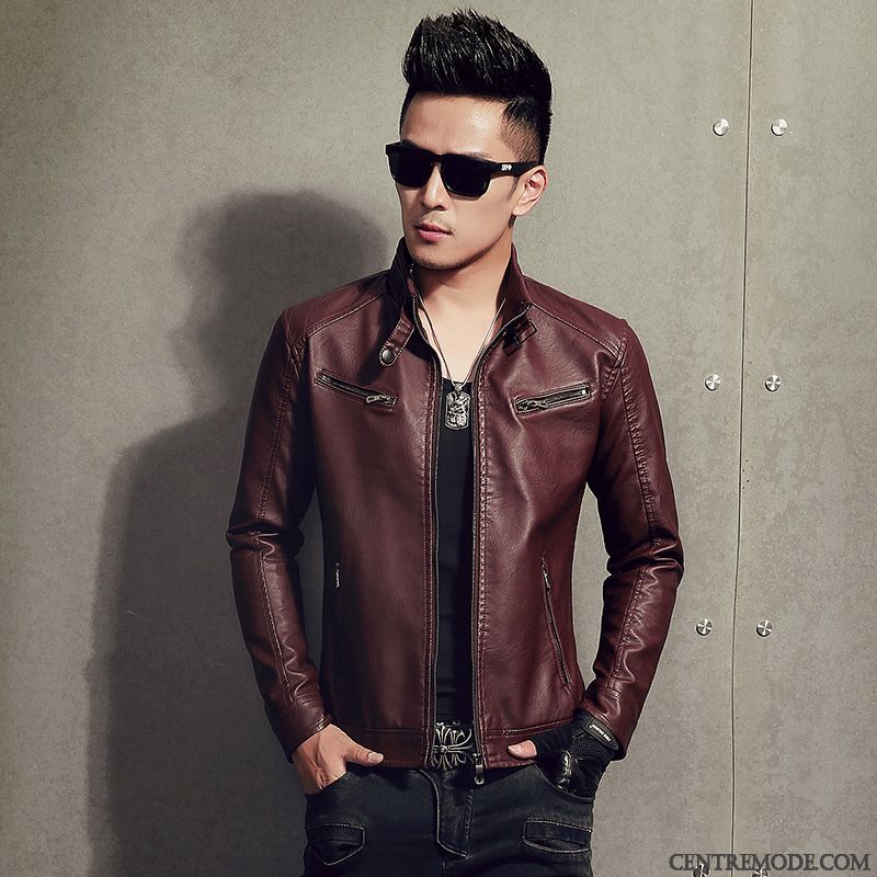 Vestes En Cuir Homme L'automne Veste En Cuir Slim Tendance Printemps Pilote