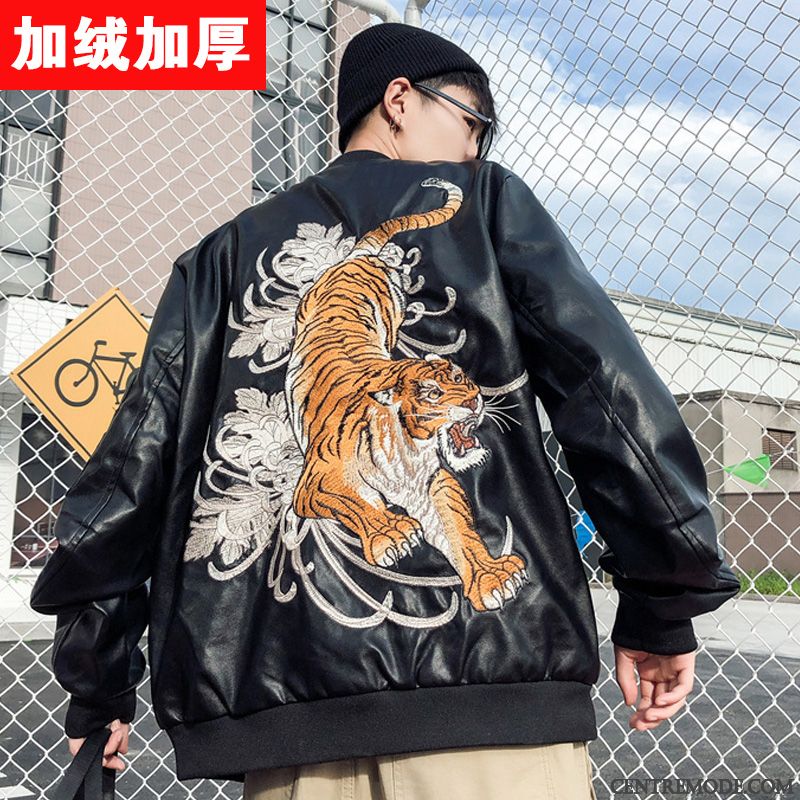 Vestes En Cuir Homme Manteau Beau Veste En Cuir Slim Pu Tigre Noir