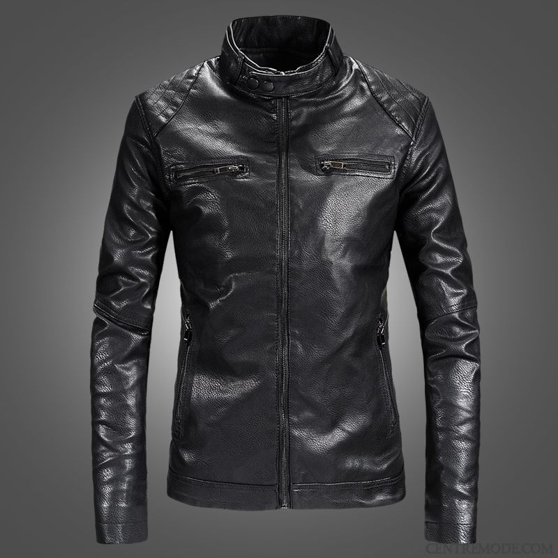 Vestes En Cuir Homme Manteau Vêtements Moto Slim Beau Épaissir Printemps Bleu Marin