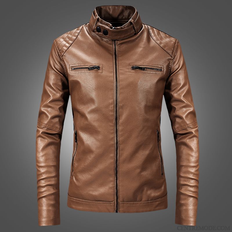 Vestes En Cuir Homme Manteau Vêtements Moto Slim Beau Épaissir Printemps Bleu Marin