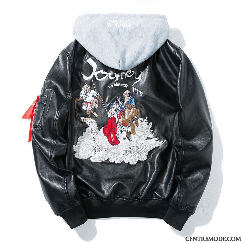 Vestes En Cuir Homme Pilote Vêtements De Baseball Broderie Vêtements Moto Fantaisie Capuche Rouge
