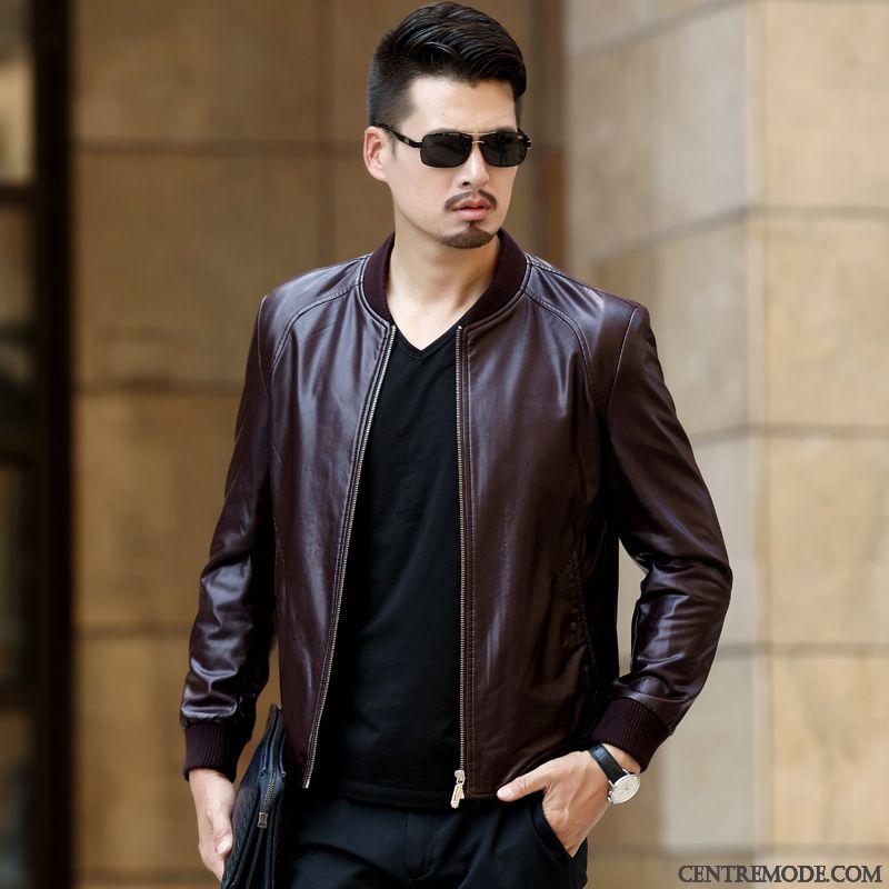 Vestes En Cuir Homme Pu Printemps Âge Moyen Court Veste En Cuir Manteau Noir