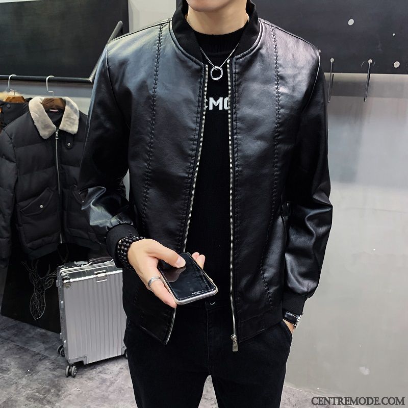 Vestes En Cuir Homme Slim Manteau Vêtements Moto Beau Jeunesse L'automne Noir