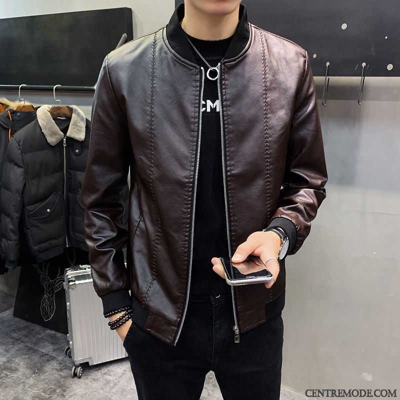 Vestes En Cuir Homme Slim Manteau Vêtements Moto Beau Jeunesse L'automne Noir