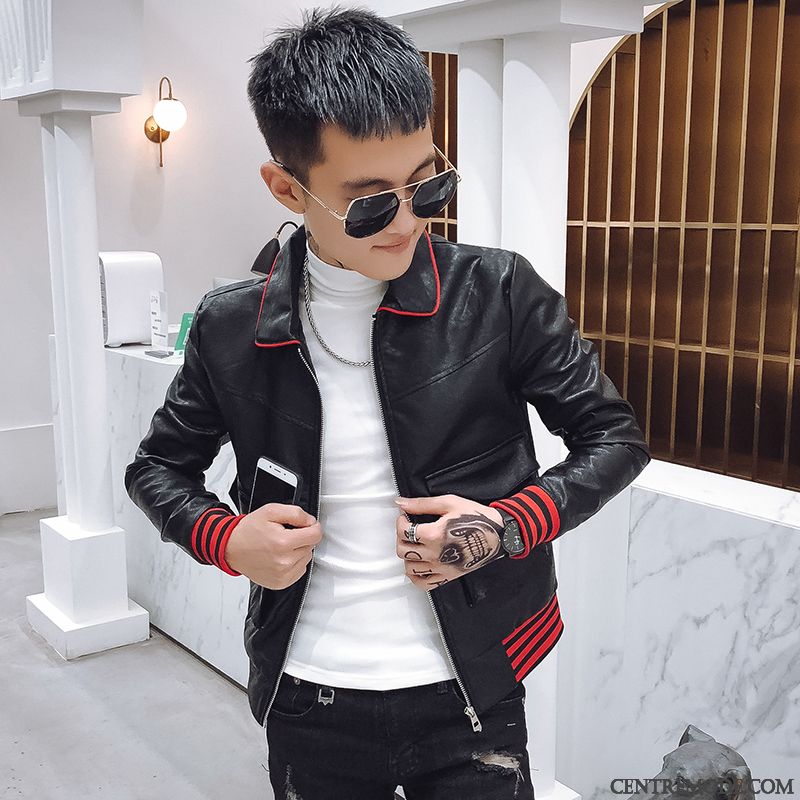Vestes En Cuir Homme Slim Tendance Pu Manteau Les Adolescents Plus De Velours Rouge