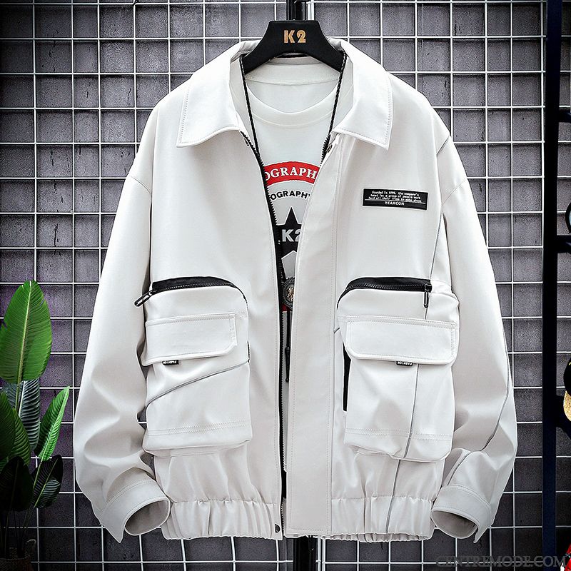 Vestes En Cuir Homme Une Veste L'automne Printemps Veste En Cuir Marque De Tendance Manteau Blanc