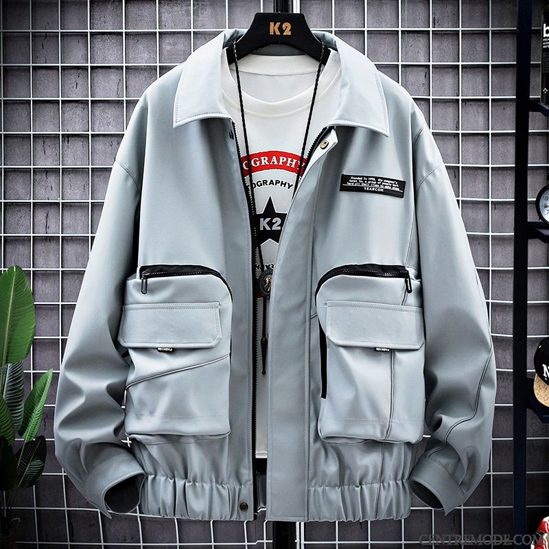 Vestes En Cuir Homme Une Veste L'automne Printemps Veste En Cuir Marque De Tendance Manteau Blanc