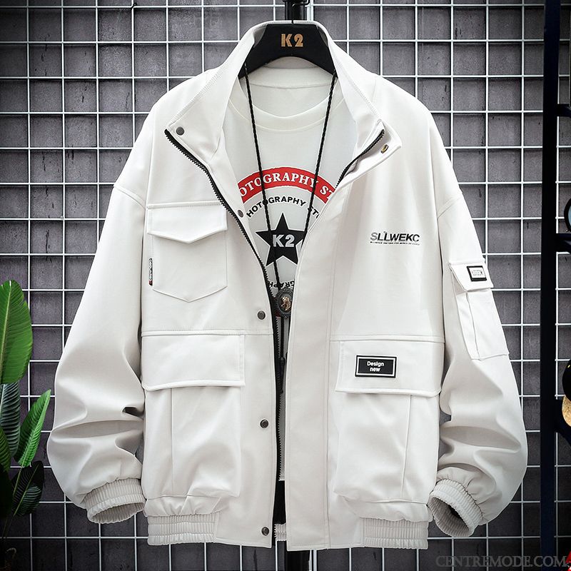 Vestes En Cuir Homme Une Veste L'automne Printemps Veste En Cuir Marque De Tendance Manteau Blanc