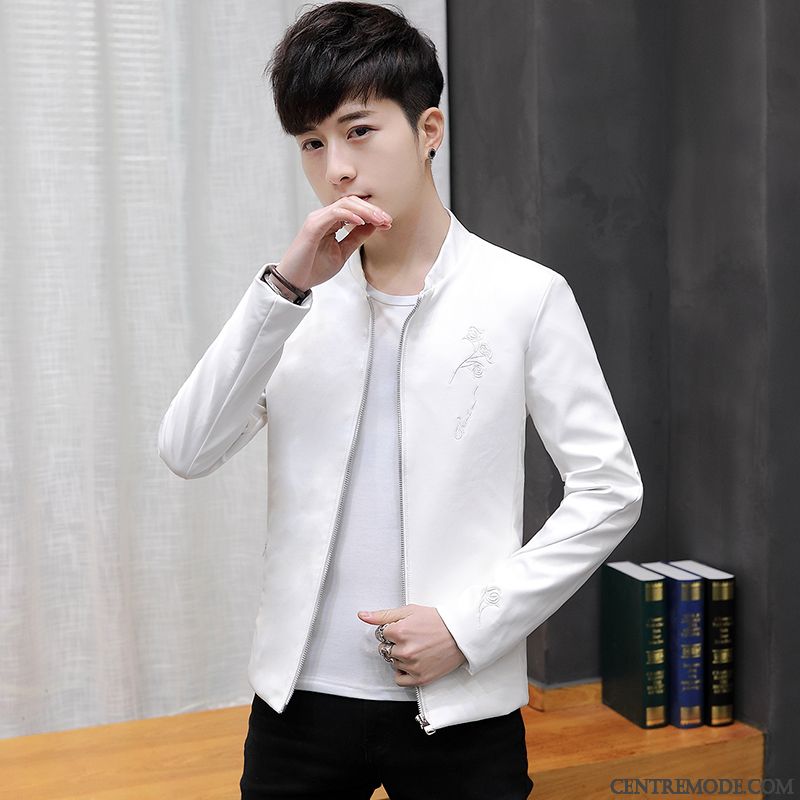 Vestes En Cuir Homme Une Veste Slim Beau Manteau Tendance Veste En Cuir Blanc