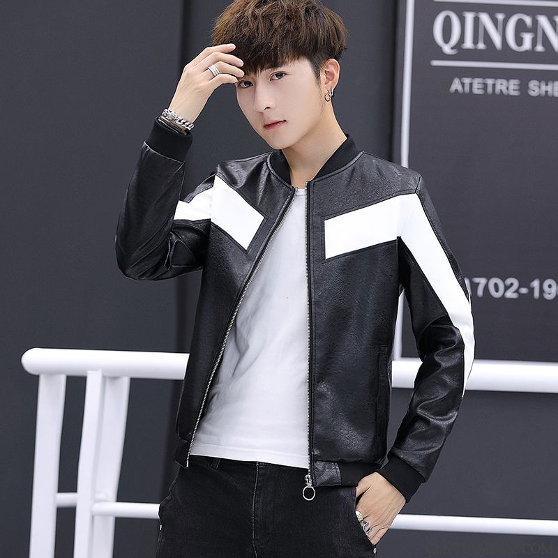 Vestes En Cuir Homme Une Veste Slim Beau Manteau Tendance Veste En Cuir Blanc