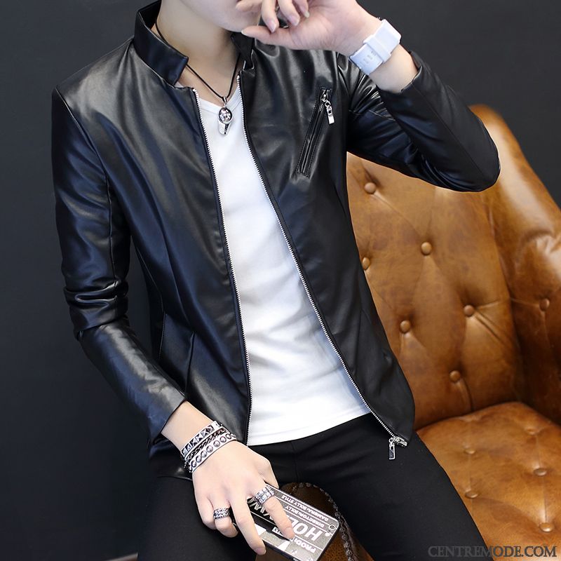 Vestes En Cuir Homme Une Veste Slim Beau Manteau Tendance Veste En Cuir Blanc