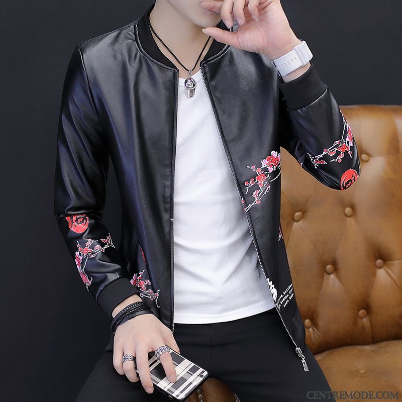 Vestes En Cuir Homme Une Veste Slim Beau Manteau Tendance Veste En Cuir Blanc