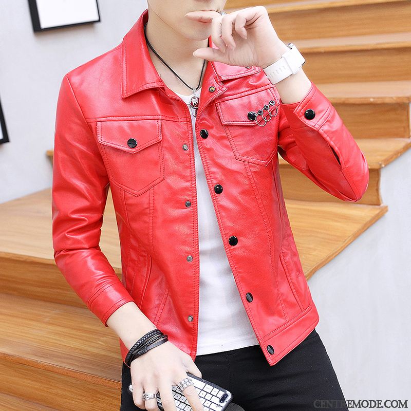 Vestes En Cuir Homme Une Veste Slim Beau Manteau Tendance Veste En Cuir Blanc