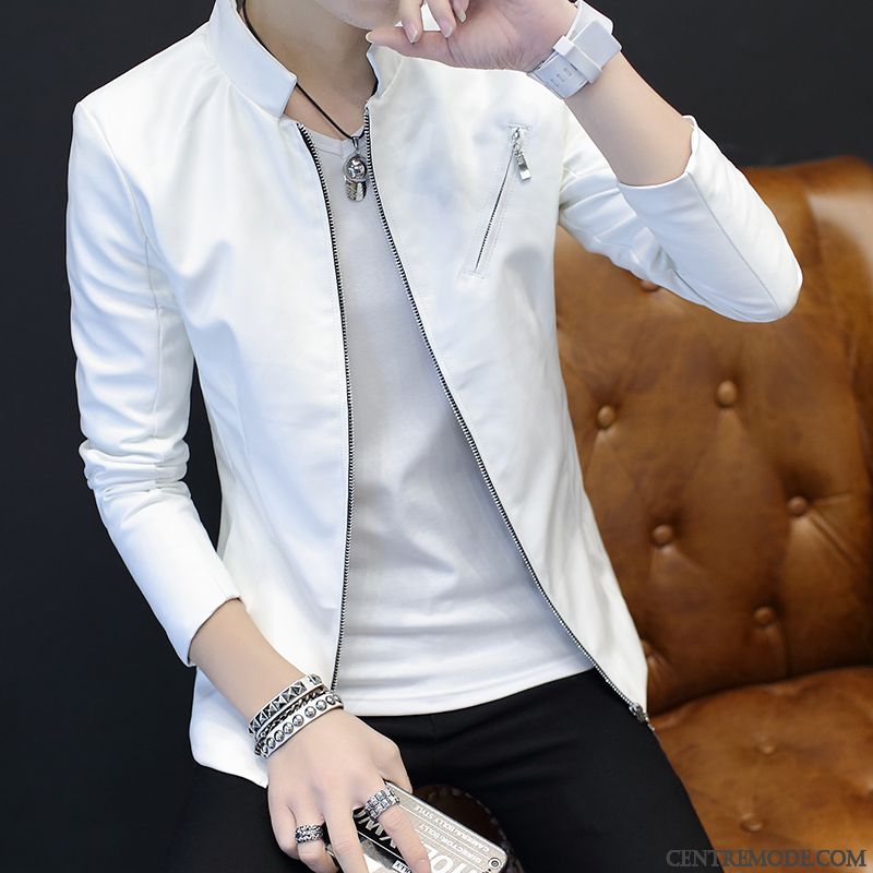 Vestes En Cuir Homme Une Veste Slim Beau Manteau Tendance Veste En Cuir Blanc