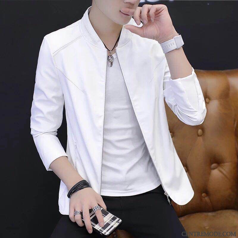 Vestes En Cuir Homme Une Veste Slim Beau Manteau Tendance Veste En Cuir Blanc