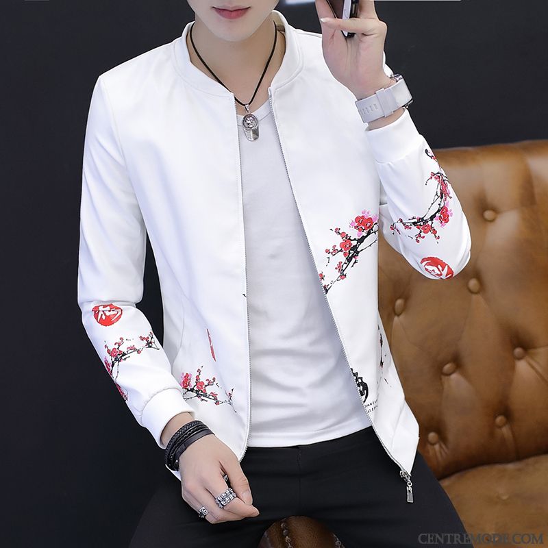 Vestes En Cuir Homme Une Veste Slim Beau Manteau Tendance Veste En Cuir Blanc