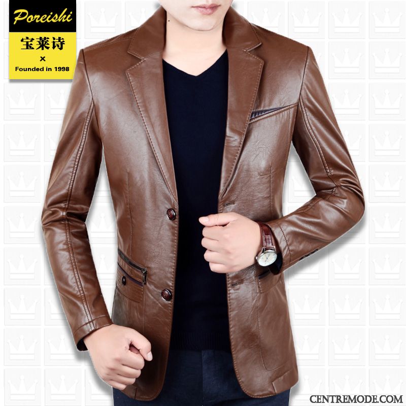 Vestes En Cuir Homme Veste En Cuir Clearance À Vendre Âge Moyen Slim Costume Anti-saison Jaune