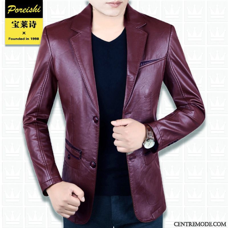 Vestes En Cuir Homme Veste En Cuir Clearance À Vendre Âge Moyen Slim Costume Anti-saison Jaune
